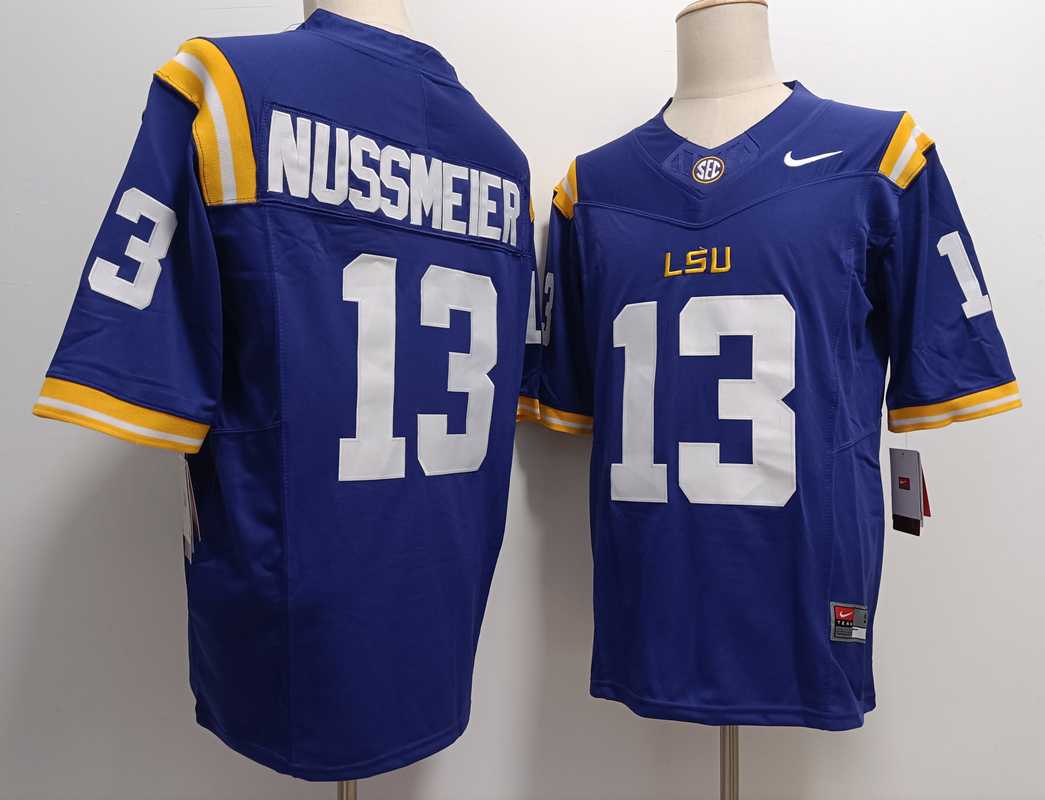 Mens LSU Tigers #13 Garrett Nussmeier Purple FUSE College Stitched Jersey->lsu tigers->NCAA Jersey